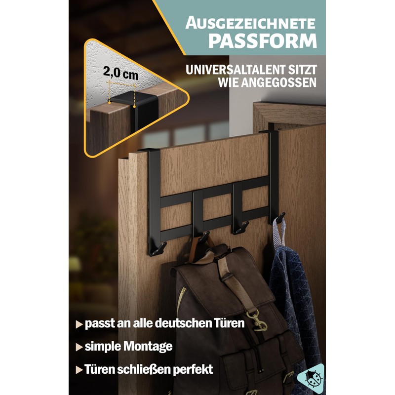Menz Premium Door Coat Rack - Black Door Hook Rail
