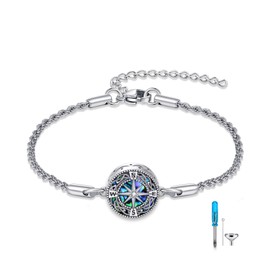 CUPENDA Compass Urn Bracelet For Ashes 925 Sterling Silver Compass Cremation Keepsake Pendant Compass Locket Bracelet For Women