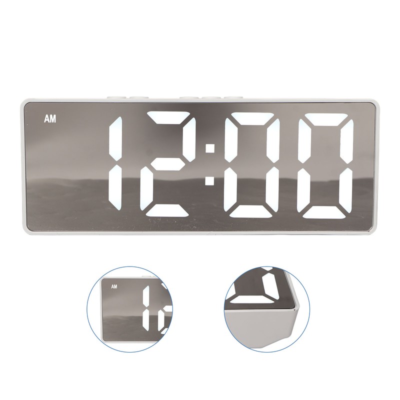 Digital Alarm Clock Temperature Display LED Mirror Electronic Clocks for