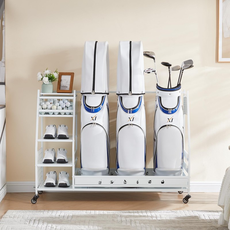 Lauren&Harold 3 Golf Bag Organizer Garage Storage, Golf Storage Rack