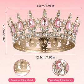 AOOSA Crown for Women, Full Round Queen Crowns, Sparkly Rhinestone Tiara, Princess Tiaras Hair Accessories for Party, Birthday, Wedding Decoration, Celebration, Costume Photo Props, Gold Pink, 15cm x