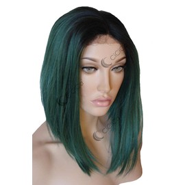 CiCiCa-“Felicity”, upgraded Lace Front Wigs, Soft Lace Wig, Medium Length Straight Bob Wig, Ombre Dark Roots to Forest Green Wig, Premium Synthetic Heat Resistant Hair Replacement Wigs for Women.