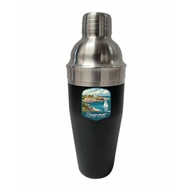 R and R Imports Newport Rhode Island Lighthouse on the Coast Design Souvenir 24 oz Stainless Steel Cocktail Shaker Black Single