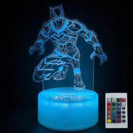 JOCHUI 3D Super Hero Night Light, Panther Illusion Table Lamp with 16 Colors Remote Control Touch Lamp LED USB Night Light Desk Lamps Room Decorations Home Decor Holiday Gifts Birthday Gifts