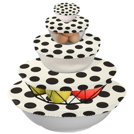 5 Pcs Reusable Bowl Covers Elastic Cloth Fabric Bowl Dish Cover 5 Sizes Food Storage Cover,for Kitchen Fruits Dough Leftovers Bread Proofing Black White Dots