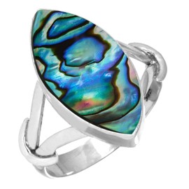 Jeweloporium 925 Sterling Silver Ring for Women Size N Multicolor Genuine Abalone Shell Gemstone Vintage Silver Ring Anniversary - Gift Solitaire Jewelry