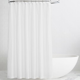 KGORGE White Linen Shower Curtain - Semi Sheer Lightweight Button Hole Half Privacy Quick Dry Shower Curtains for Bathroom Bathtub Decor, White, 72 x 84 inches Long, Hooks Included