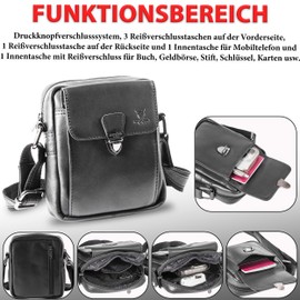 MATADOR Small Compact Genuine Leather Shoulder Bag Men's Leather Shoulder Bag Women's Leisure Bag Holiday Bag, black, vintage