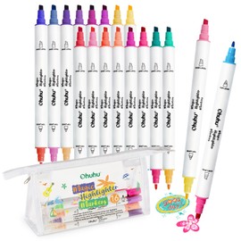 Ohuhu Markers Highlighters 16 Pack 32 Colors Dual Tips Double Colors Chisel & Fine Water-Based Highlighters Assorted Colors for Journaling Office School Supplies Bible Note Taking