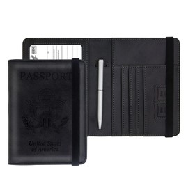 YIXXI Passport and Vaccine Card Holder Combo,Leather Rfid Blocking Passport Id Organize Travel Wallet Cover Case with Vaccine Card Slot Passport Protectors Book for Girls Women Men(Black)