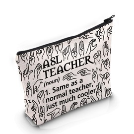 VAMSII American Sign Language Gift ASL Teacher Definition Makeup Bag ASL Cosmetic Bag ASL Teacher Appreciation Gift (ASL Teacher Definition M)