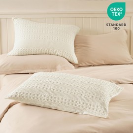 PHF 100% Cotton Waffle Pillow Shams Standard Size, 2 Pack 20" x 26" Soft Skin-Friendly Pillowcases, No Filling, Aesthetic Woven and Breathable Waffle Weave Pillow Case Covers for Bed, Ivory