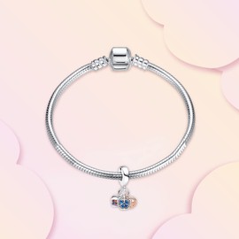 Annmors Charm, Love You Hearts, Pendant, S925 Sterling Silver, Bead Charm with Cubic Zirconia for European Bracelets, Necklaces, Mother's Day, Christmas Jewellery Gift for Men and Women, Silver