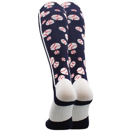 MadSportsStuff Crazy Baseball Socks with Baseballs over the calf (Navy/White, Small)