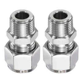 sourcing map 2pcs Compression Fitting 12mm Tube OD x 3/8" NPT Male Thread Stainless Steel Straight Coupler Adapter Compression Tube Pipe Fitting Connector for Oil Gas Water