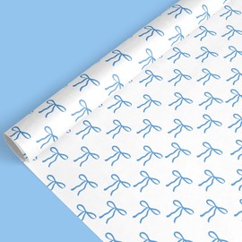 JarThenaAMCS Blue Bow Wrapping Paper - Mini Roll - 17 Inch x 32.8 Ft Cute Bow Knot Gift Wrap Paper Decorative Art Paper for Coquette Birthday Party DIY Crafts