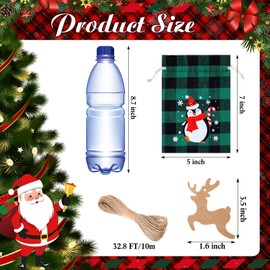 48 Pcs Christmas Drawstring Bags Xmas Buffalo Plaid Burlap Candy Bags Linen Treat Bags Holiday Party Favor Christmas Sack Sachet Bag with Cards and Rope (Stylish Color,7 x 5 Inch)