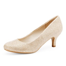 DREAM PAIRS Women's Luvly Bridal Wedding Party Low Heel Pump Shoes, Luvly-Gold, 7