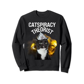 Explosion Catspiracy Theorist Tinfoil Hat Cat Conspiracy Sweatshirt