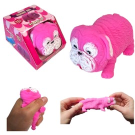 Squishy Stretchy Pug (2.5" to 6.5") Rubber Fidget Sensory Toy Filled with Sand. Great Stress Relief Dog Toy for Kids, Adults and Pets. (1 Pack - Neon Pink)
