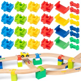 Wooden Train Rail Adapter Railway Wooden Rail Connectors Railway Toy Accessories 28 Pieces Plastic Rail Connectors Suitable for Children Aged 3-5