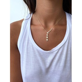 Kyerlyn Gold Crystal Star Necklace for Women, Star CZ Charm Statement Y-Necklace 14K Gold Plated Dainty Shining Exquisite Choker Necklace for Women Adjustable Jewelry Gifts