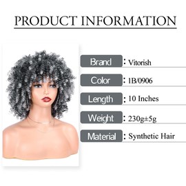 Vitorish Curly Wigs for Women Ombre Grey Afro Bomb Curly Wig with Bangs 10 Inches 230g/Piece Synthetic Fiber Glueless Short Curly Wig Daily Use (Ombre Grey)