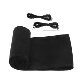 A ABSOPRO Car Hand Sewn DIY Steering Wheel Cover Breathable Comfortable 32-35cm Stitch on Wrap Cover Suede Black Stitches