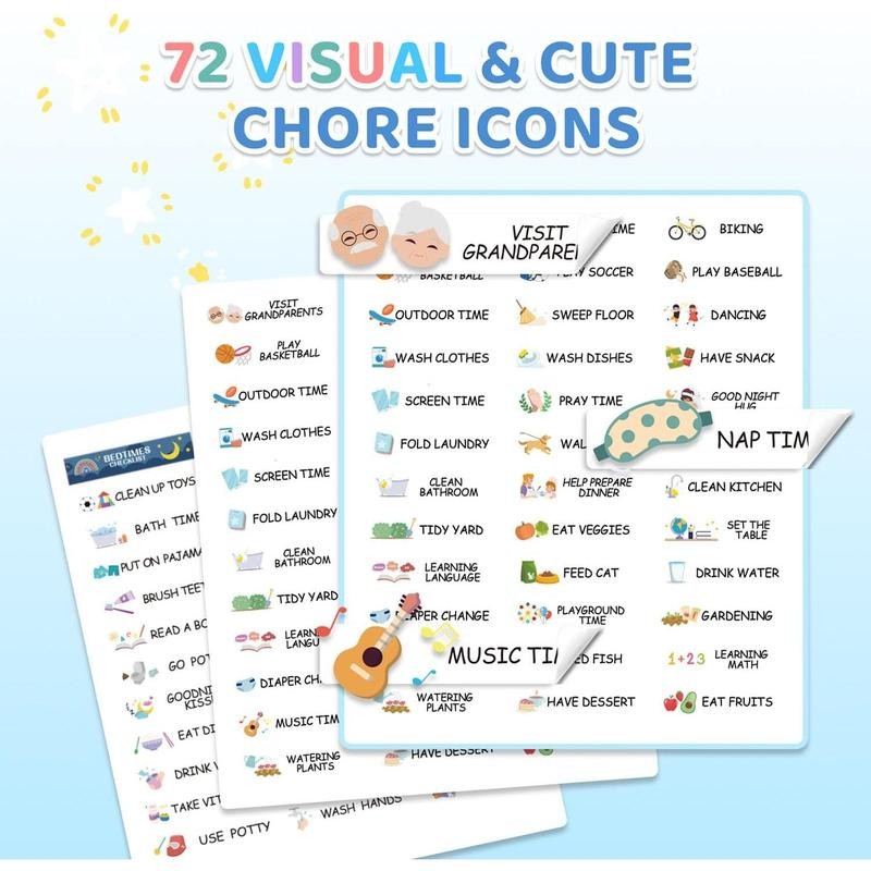 2 in 1 Bedtime/Morning Routine Chart for Kids Toddlers Magnetic