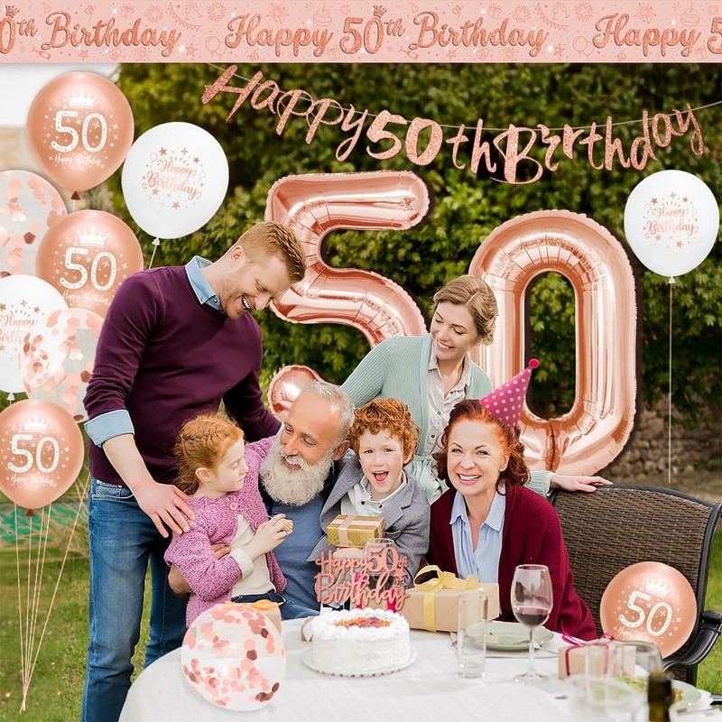50th Birthday Decorations Kit Rose Gold Happy 50th Birthday Decorations