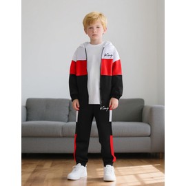 Klyatpxoen Boys Clothes Size 11-12 Color Blocking Zip Sweatsuits & Sweatpant Set Fall Winter Outfits Set Red (11-12Y)