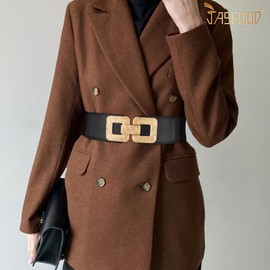 JASGOOD Women's Wide Elastic Waist Belt for Dresses Stretchy Wide Belt for Women Vintage Belts with Gold Buckle, Black(Gold), Fit Waist Size 37"-40"