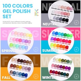 Beetles 110 PCS Gel Nail Polish Set, 100 Colors Infinite Inspiration Gift Spree All Season Red Brown Green Black Gel Polish with 5Pcs Base Top Coat So