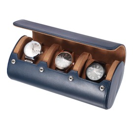 sourcing map Watch Travel Case for Men Leather Watch Roll Travel Case Portable Watch Storage Box for Christmas, Birthday, and Anniversary 3 Slot (Blue)