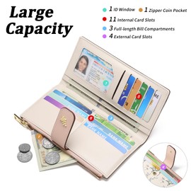 GAEKEAO Womens Wallet Slim Thin RFID Blocking Floral Vegan Leather Card Holder Bifold Long Ladies Wallet with Zipper Pocket