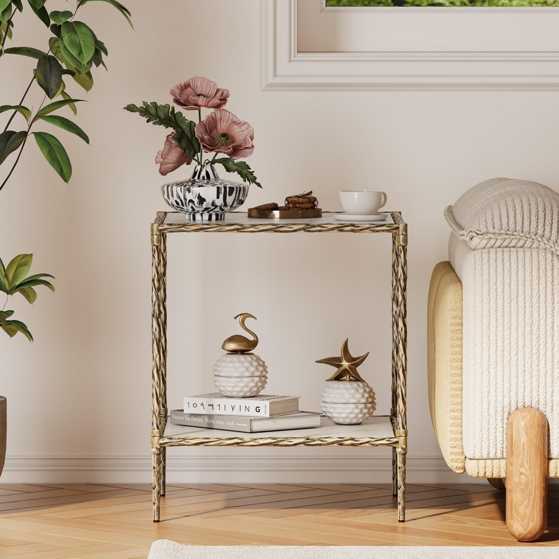 20" Square Sintered Stone End Table, Modern Marble Look Side