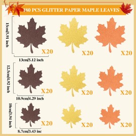 180 Pcs Fall Maple Leaf Cutouts Glitter Paper Maple Leaves Assorted Color Autumn Leaf Bulletin Board Cutouts Paper Fall Leaf Die Cuts for Thanksgiving Party Home Classroom Wall Tree Decor,3 Sizes