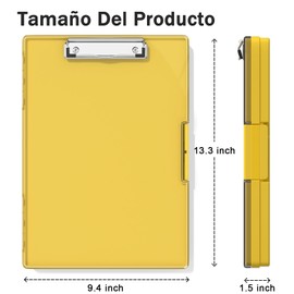 ZAXMEY Portapapeles resistente de 23.5 x 33 cm, carpeta, de enfermería, apertura lateral, con caja de almacenamiento doble, escritura suave para el trabajo, oficina y escuela (Amarillo)