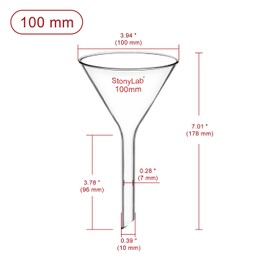 stonylab Glass Funnel, Pack of 2, Heavy Walled Borosilicate Glass, Short Handle, Filter Funnel, Laboratory Glassware, Diameter 100 mm