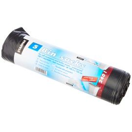 Papstar Müllsäcke / Müllbeutel (5 Stück), 240 l, schwarz, aus LDPE-Folie, 125 x 100 x 125 cm, für Sperrmüll und Rollcontainer-Mülltonnen, extra groß, extra stark, extra reißfest #12126