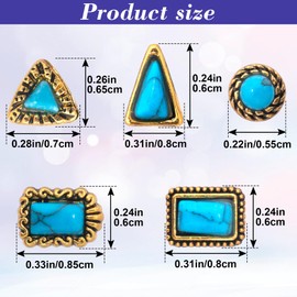 HINZIC 18Pcs Western Nail Charm 3D Vintage Turquoise Daisy Nail Art Rhinestones Blue White Pink Marble Gems Jewel Accessories for Acrylic Nails Women Valentines Wedding Prom Decorations -18 Styles
