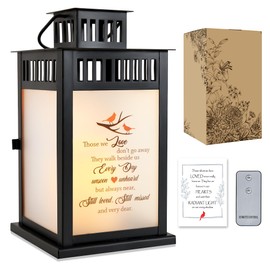 WOODEXPE Sympathy Gift Memorial Lantern with Flickering LED Candle and Remote Control Memorial Gift for Loss of Loved One - Those We Love Don't Go Away Black