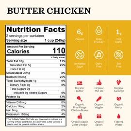 Butter Chicken Keto Bone Broth by Kettle and Fire, Bone Broth Soup, Organic, High Protein, Keto Friendly, Dairy Free, Gluten Free, 16oz each, 6 Pack