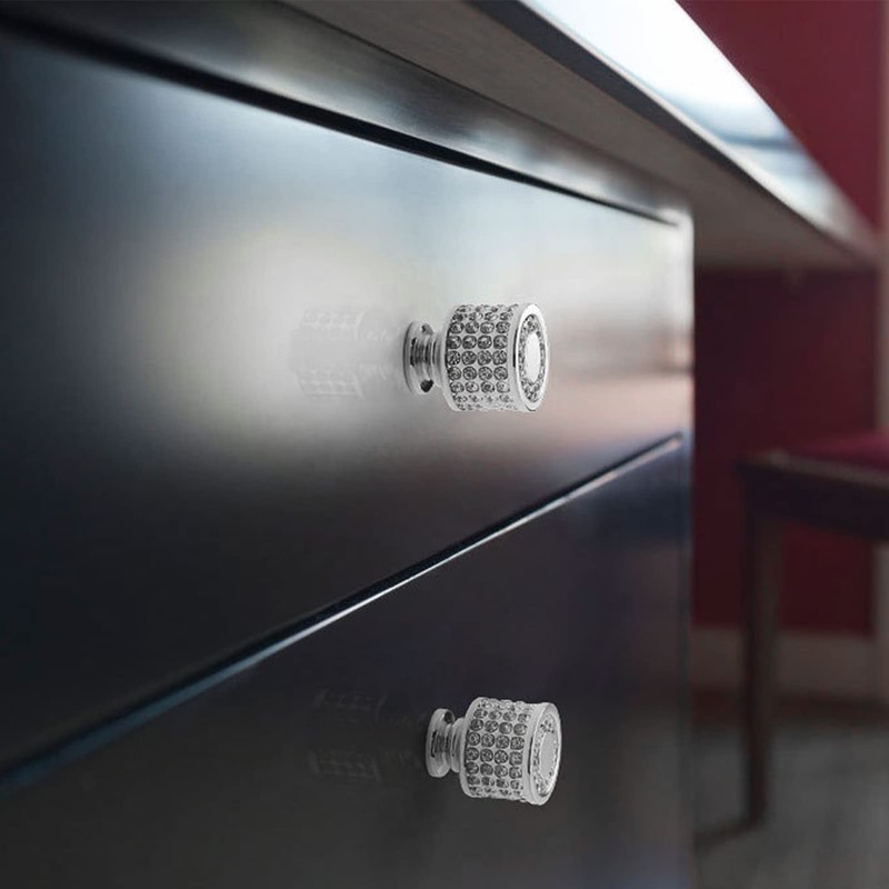 Candeon Crystal Furniture Knobs, Pack of 2 Silver Knobs, Cupboard