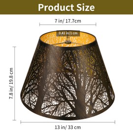 Metal Lamp Shade, ALUCSET Barrel Lampshade with Pattern of Trees Lampshades for Table Lamp, Metal Lamp Shades 7" Top x 13" Bottom x 7.8" High Spider Fitter, Bronze Gold