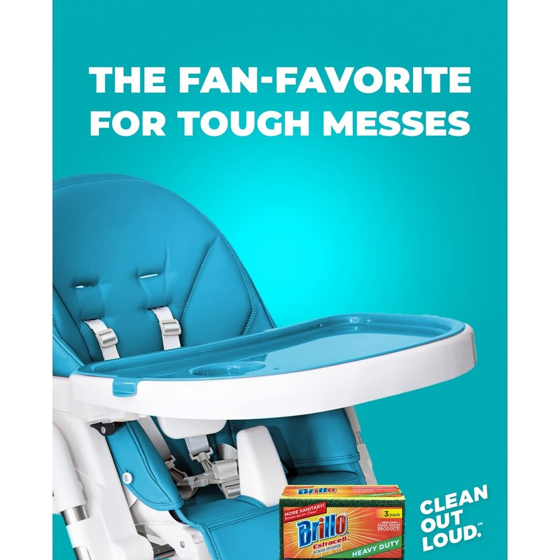 Brillo Heavy Duty Estracell Sponges, Premium Long Lasting, 3 Count