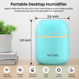 Portable Small Humidifier, WUTAER USB Personal Desktop Humidifier for Car, Office Room, Bedroom, Auto Shut-Off, 2 Mist Modes, Super Quiet(220ml, White)
