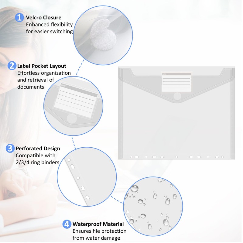 Pack of 10 A4 Document Wallets, Waterproof Document Folders A4,