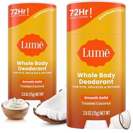 Lume Desodorante para Todo El Cuerpo - Barra Sólida Suave - Control de Olor de 72 Horas - Libre de Aluminio, Libre de Bicarbonato y Seguro para La Piel - 2.6 Onzas (Paquete de 2) (Coco Tostado)