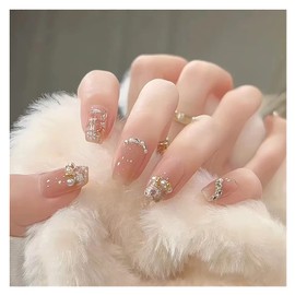 Domiya (MJ-339) Nail Tips, Ballet, Short, Popular, Nail Stickers, False Nails, Cute, 3D Nails, Pack of 24, Round Tips, Fashion, Wedding, Bride Nails